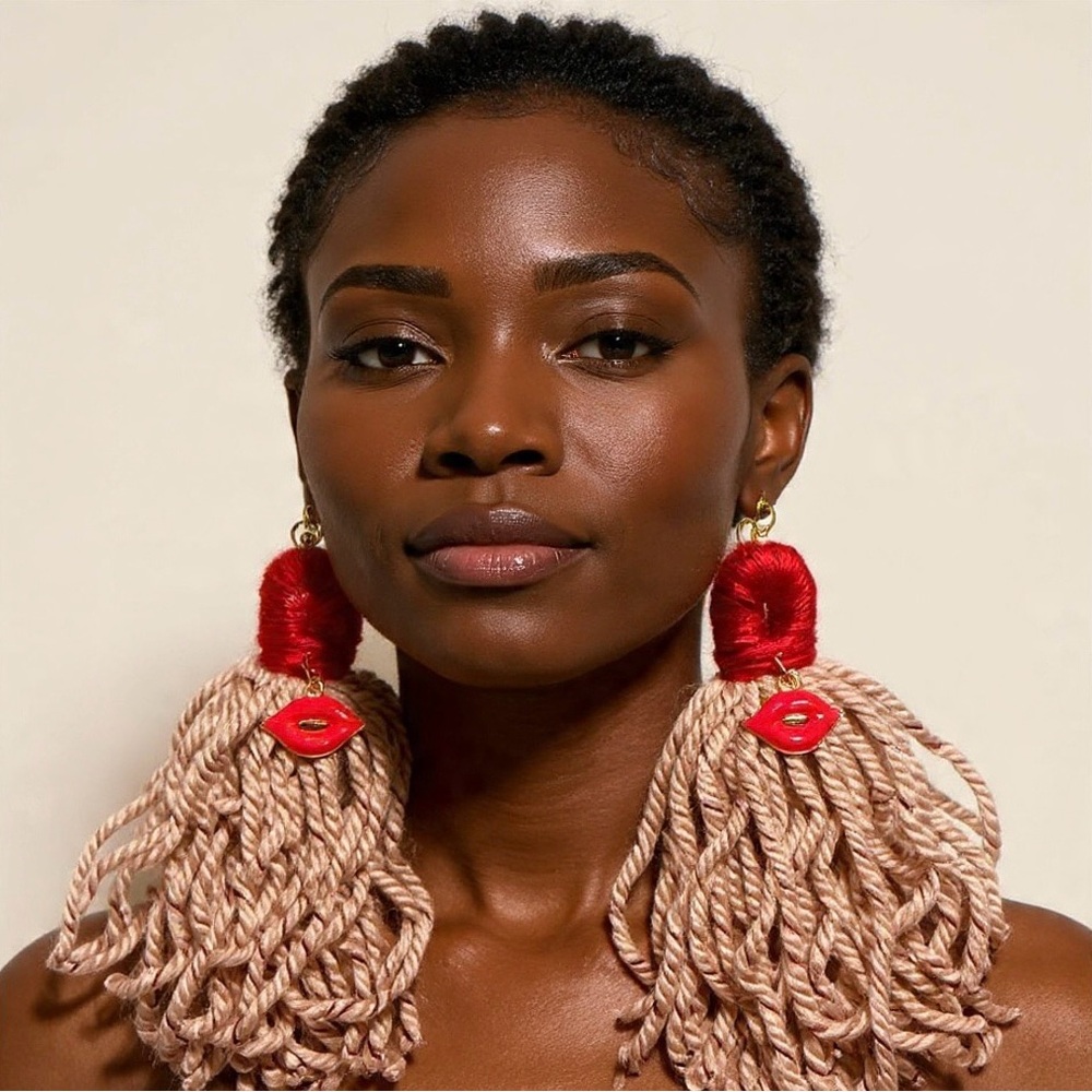 Red and Tan Statement Earrings